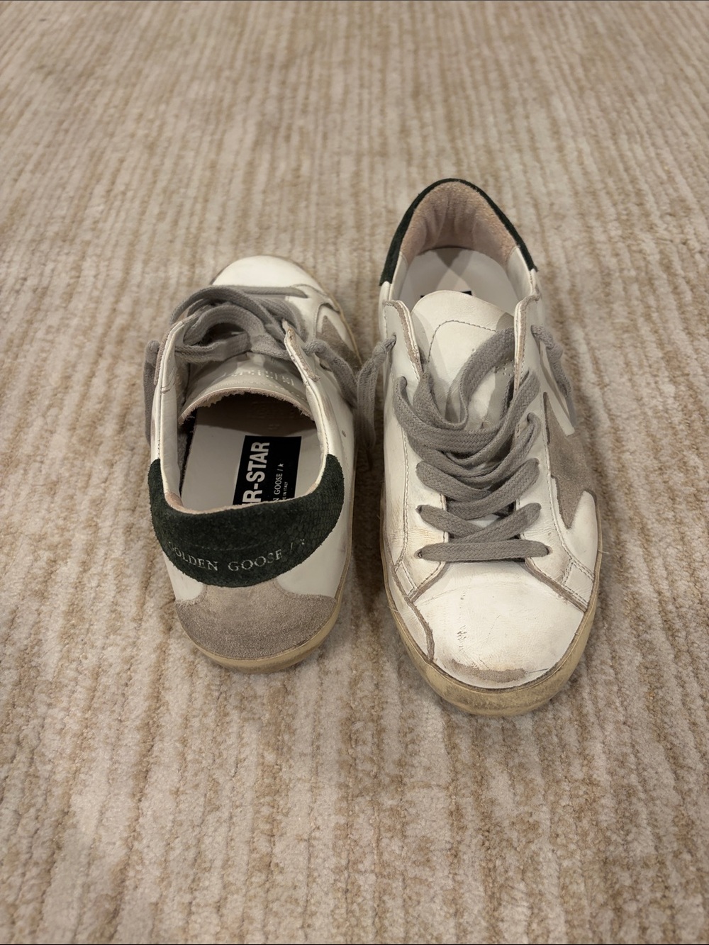 Golden Goose White, Gray & Green Superstar Sneakers
